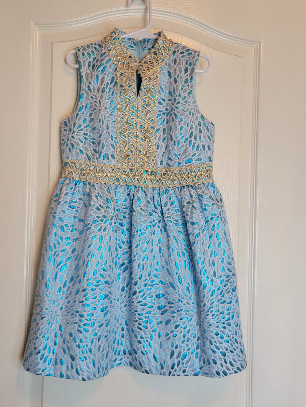 Lilly Pulitzer Girls Blue and Gold Embroidered Mosaic Pattern Party Dress Size 8